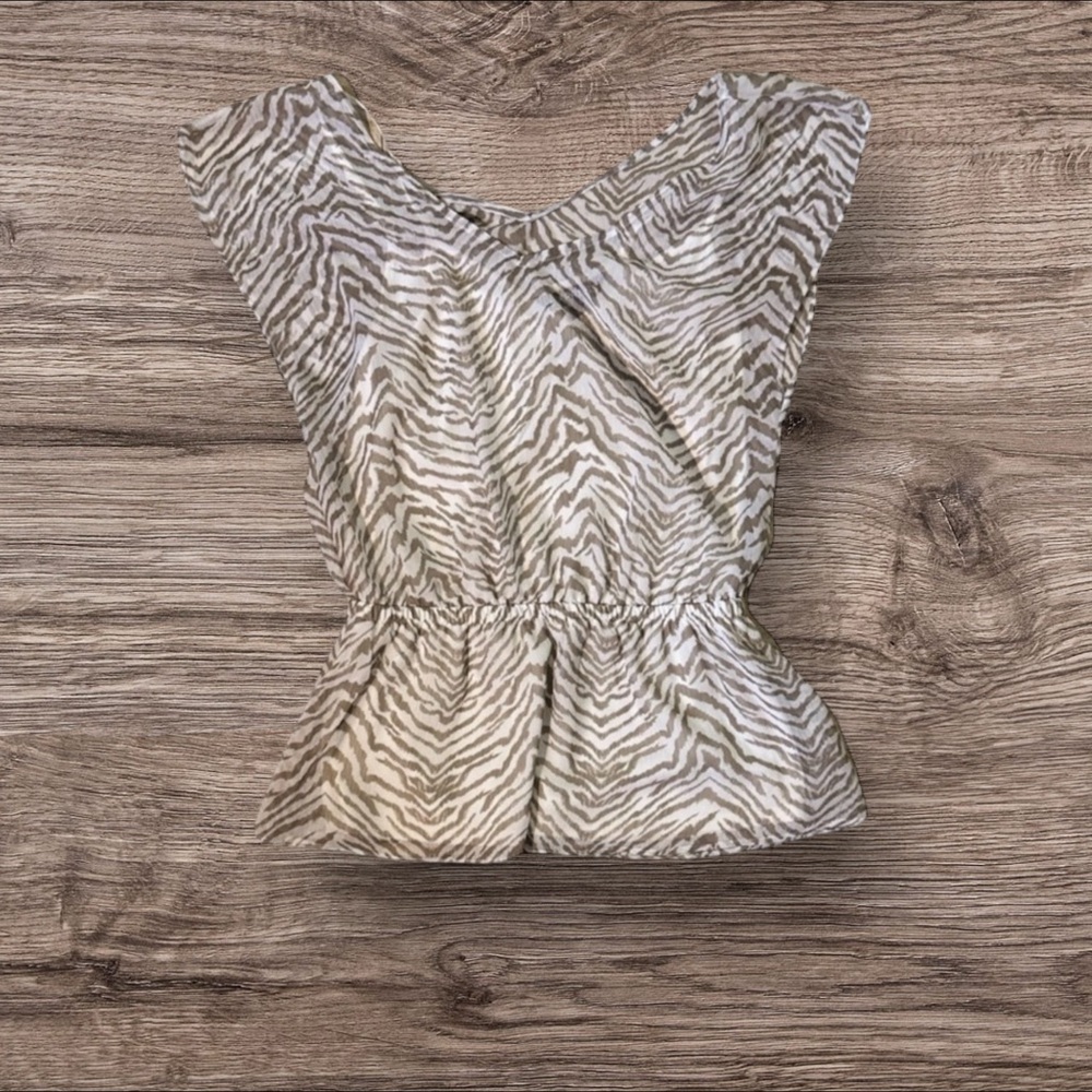 Express Small Chic Layered Sheer Tan & Cream‎ Zebra Print Dressy Blouse